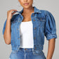Dames cropped denimjack met korte puffmouwen