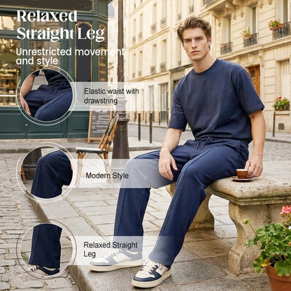 🛒 45 % korting 👖Herenbroek met elastische tailleband en trekkoord, recht model