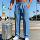 🛒 45 % korting 👖Herenbroek met elastische tailleband en trekkoord, recht model