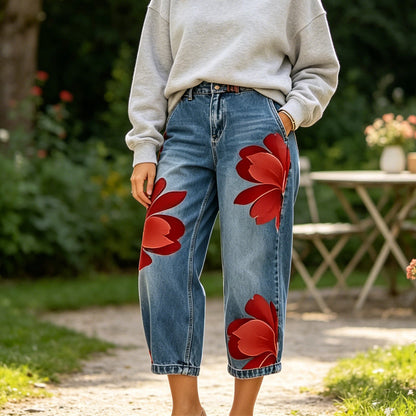 🎁2026 Nieuw binnen 50% KORTING💥Wide-Leg Jeans voor Dames met Artistieke Bloemenprint