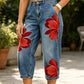 🎁2026 Nieuw binnen 50% KORTING💥Wide-Leg Jeans voor Dames met Artistieke Bloemenprint