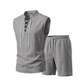 🧵 TIJDELIJKE ACTIE 50% KORTING! ✨ Heren linnen sluitloos setje – Top & Shorts, Riem veter, 7 kleuren ☀️