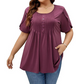 👚✨ Dames Geplooide Voorkant Pofmouw T-shirt – Elegant, Losse Pasvorm, Veelzijdig 🌸💨