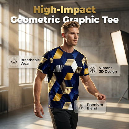 Heren T-shirt met 3D geometrische print en ronde hals