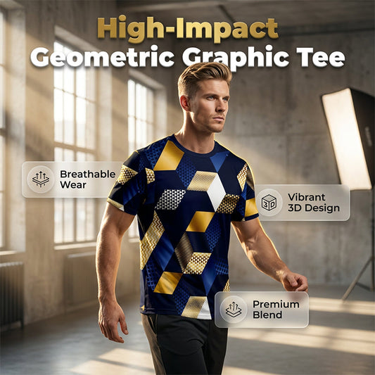 Heren T-shirt met 3D geometrische print en ronde hals