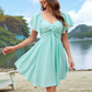 💃 Puff Sleeve Backless Bow Tie Dress💕