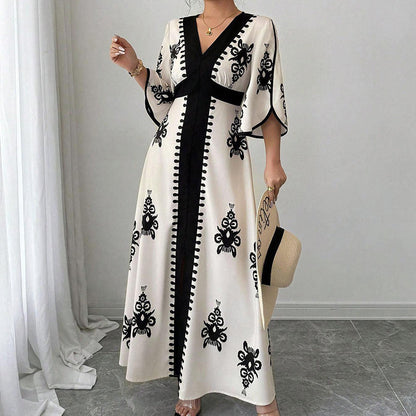 🔥50K+ VERKOCHT HALVE PRIJS💙 V-hals maxi jurk etnische print hoge taille S-5XL