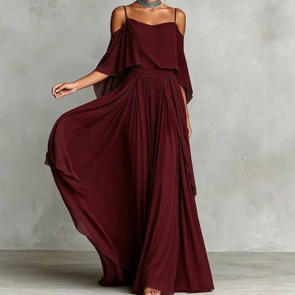 Women’s Elegant Cold Shoulder Flowing Maxi Dress