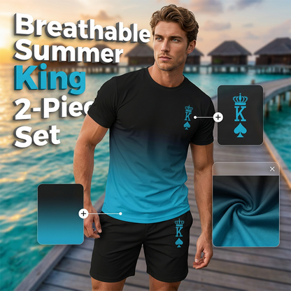 🌊 Heren 3D Gradiënt T-Shirt & Shorts Set | Zomerse 2-Delige Outfit — Nu in de Aanbieding! 🔥