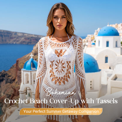 👙 NU 55% KORTING! 🌊 Boheemse gehaakte strandcover-up met kwastjes – Luchtig, soepel vallend & boho-chic – perfect voor aan het zwembad, op het strand of op zomervakantie – met verstelbare pasvorm 🧶