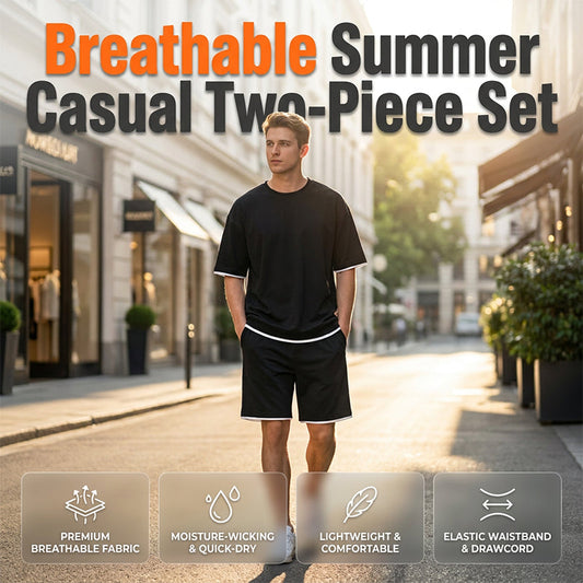 🔥 NU 50% KORTING! 👕 Heren Wafelstof T-Shirt & Shorts Set – Koelend Materiaal & Relaxed Fit 💙 Zomerdeal!