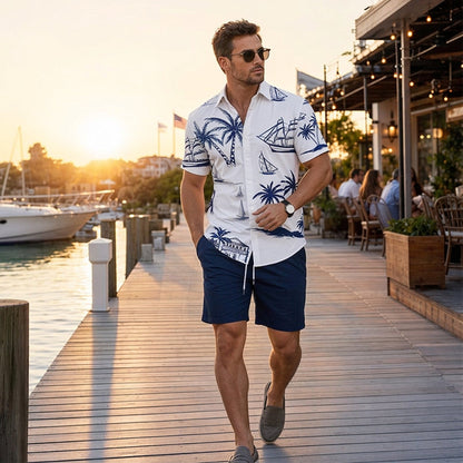 🏖️ TIJDELIJK 50% KORTING! ✨ Heren Bedrukt Overhemd & Shorts 2-Delig Zomerset 🌴