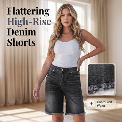 Casual denim shorts met hoge taille en franjes voor dames