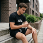 Herenset met T-shirt met korte mouwen en short met trekkoord