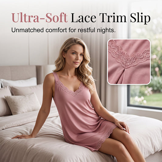 🌙✨ Dames Kanten V-hals Nachthemd | Losse Modal Slipdress💤