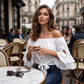 🎉 2026 Sale — Over 31,200 Sold ⏰ Women Off Shoulder Bow Tie Front Blouse – Summer Top 🎀