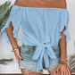 🎉 2026 Sale — Over 31,200 Sold ⏰ Women Off Shoulder Bow Tie Front Blouse – Summer Top 🎀