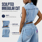 Dames mouwloze denim giletjurk met hoge split lange spijkerjas