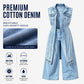 Dames mouwloze denim giletjurk met hoge split lange spijkerjas