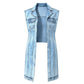 Dames mouwloze denim giletjurk met hoge split lange spijkerjas