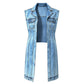 Dames mouwloze denim giletjurk met hoge split lange spijkerjas