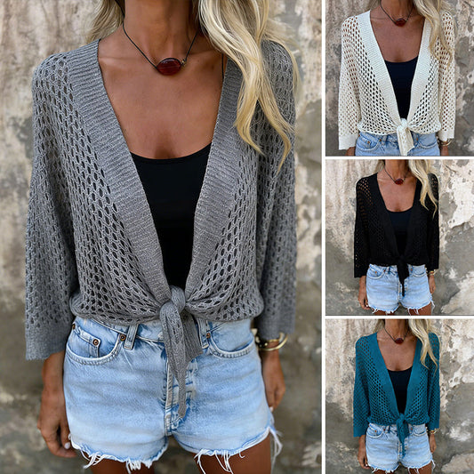🌞 Dames Mesh Gebreid Top met Strikvoorkant – Luchtig & Stijlvol voor de Zomer! 🌊