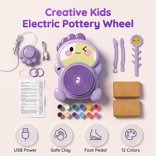 🎨 Elektrisch Pottenbakkersschijf voor Kinderen – Klei Knutselset 🏺