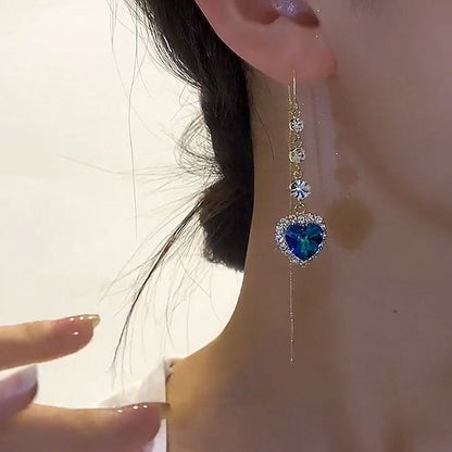 💙 Ideaal Cadeau - Verfijnde Blauwe Hart Synthetische Edelsteen Draadoorbellen 🌿