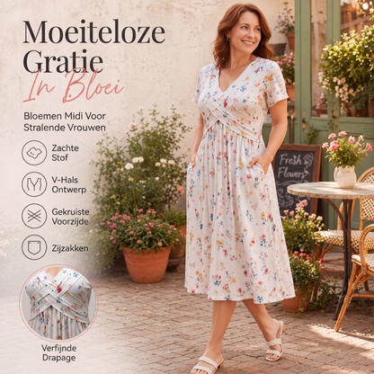 🔥 50% KORTING ✨ Bloemenjurk met V-Hals 👗Damesjurk met V-hals, bloemenprint en gedraaide taille