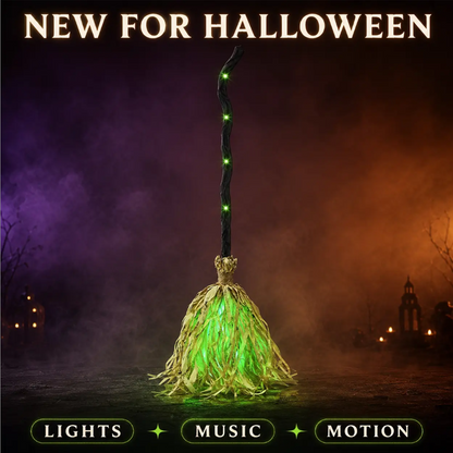 🧙 Halloween Animatie Heksenbezem Decoratie met Lichten en Geluid