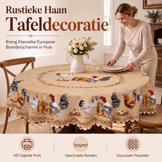 🎉 UITVERKOOP 2026: 50% KORTING! 🐓 Tafelkleed met vintage boerderijkippenpatroon – HD-print blijft helder, geschulpte randen zorgen voor extra charme! ✨