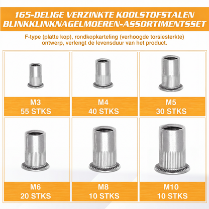 🔩 Set van gekartelde blindklinkmoeren