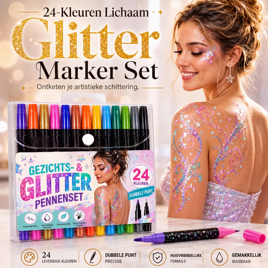 🎨 KOOP 1, KRIJG 1 GRATIS! ✨ Glitter gezichtsmarkers – Dubbele punt, wasbaar & veilig – Perfect voor kinderen en volwassenen 🧒🎉