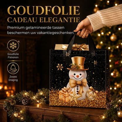 🎉 Zwarte kerstcadeautas van non-woven materiaal, feestelijke cadeauverpakkingszak 23x22x11cm
