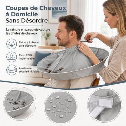 🧹 Stop met eindeloos haren vegen! Dé knipcape met haaropvang – flexibele rand vangt elke pluk, waterproof en geschikt voor het hele gezin.
