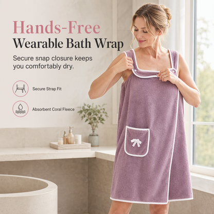 🛁Soft Thick Coral Fleece Bath Wrap Skirt | Highly Absorbent Wearable Towel with Pocket & Bow
