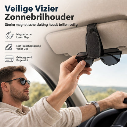 Autozonnebrilhouder met dubbele clip, brilbevestiging en kaartjesklem
