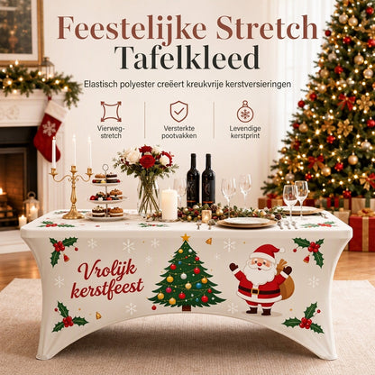 Kerst elastische pasvorm tafelkleed voor rechthoekige tafels