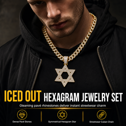 ✨Hip Hop Iced Out Rhinestone Hollow Star of David with 50cm Chain