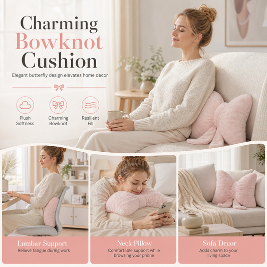 🌸Soft Minimalist Bowknot Throw Pillow with Detachable Design Decorative Lumbar🌸