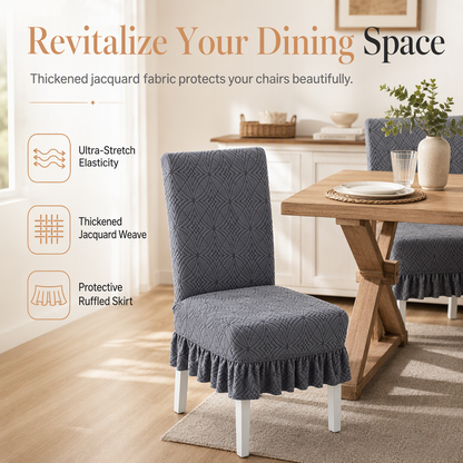🪑 50% OFF! ✨ Stretch Jacquard Dining Chair Cover – Thickened Cat Scratch Resistant Slipcover with Ultra-Elastic Wrinkle-Free Fit – Modern Geometric Texture in 6 Colors for Straight-Back Chairs 🛡️