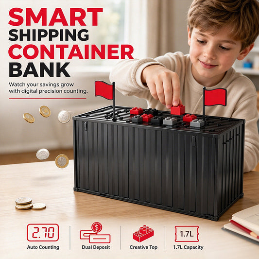 ⏳Time-Limited Special⏰Digital Coin Savings Jar Shipping Container Shaped Piggy Bank with Automatic Coin Counting for USD EUR GBP Coins Battery Operated Money Bank