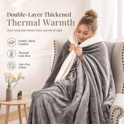 ⏳Time-Limited Special⏰Double Layer Thickened Flannel and Sherpa Fleece Throw Blanket Warm Air Conditioning Blanket