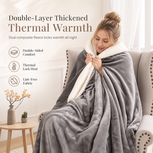 ⏳Time-Limited Special⏰Double Layer Thickened Flannel and Sherpa Fleece Throw Blanket Warm Air Conditioning Blanket