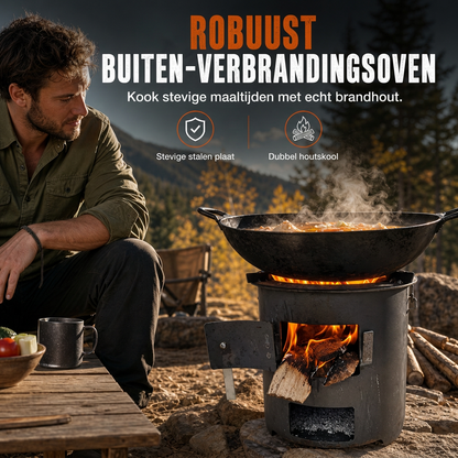 ⏳ Tijdelijke aanbieding⏳ 🎁2026 Nieuw gearriveerd 50% KORTING💥Zware kampeer kachel van koolstofstaal – Hout & Houtskool, Hoge Luchttoevoer, 3-in-1 Kookplaat 🍳