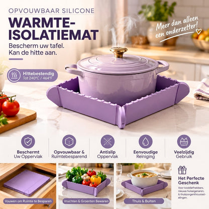 🧲 Waarom ligt je aanrecht vol als één onderzetter ook bakje wordt? Plak hem op je koelkast, klap hem open en klaar – hittebestendig silicone.
