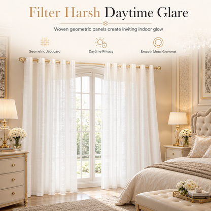 ✨ Geometrisch Jacquard Inbetween Gordijn – Lichtfilterend, Elegant & Duurzaam 🕊️