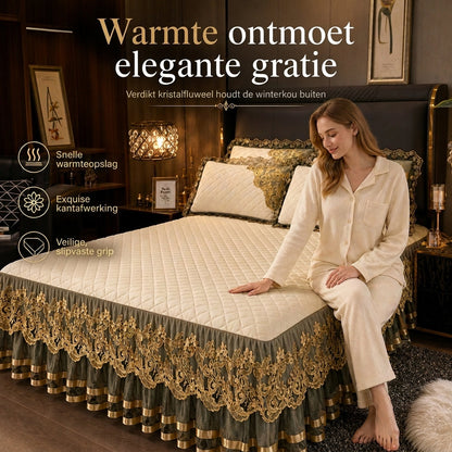 ❄️ Vroeg seizoensaanbieding voor de winter 🎀 | rekbaar spanlaken van fluweel met kantafwerking en antislipconstructie – zacht, huidvriendelijk en ideaal voor het koude seizoen 🛏️✨