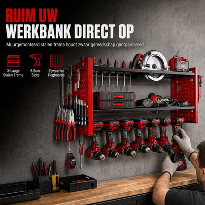 📢📢 50% KORTING!! ⏰ Wandgemonteerde zware gereedschapsorganizer van ijzer en booropbergrek voor in de garage