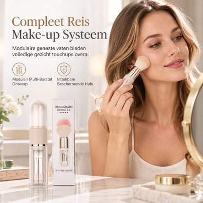 💄 BEPERKTE TIJD: 50% KORTING! 🪞 Draagbare 5-in-1 Intrekbare Make-upkwastset – Reizen Cosmetische Capsule, Zachte Synthetische Haren, Compacte Bijwerktool 👜